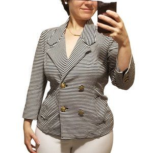 CAbi Womens Nautical Blue White Striped Jacket Gold Anchor Buttons Size Small